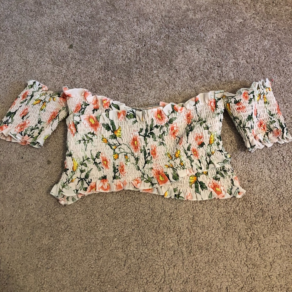 Floral Wrap Off the Shoulder Crop Top